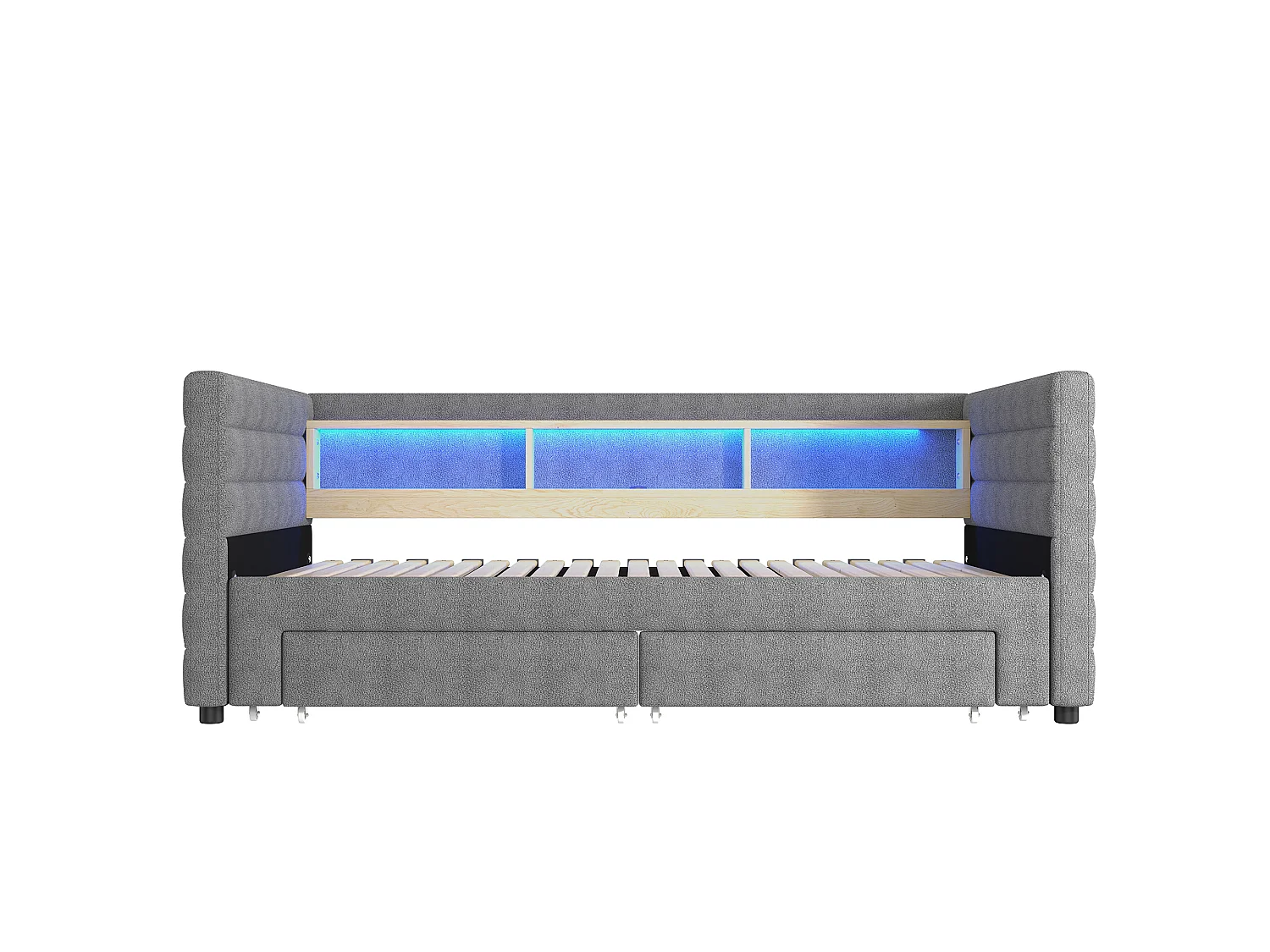 Sofa bed 90x190 cm - with pull-out bed - with USB + Type-C ports - with 2 drawers - LED light strip - grey (mattress not included)