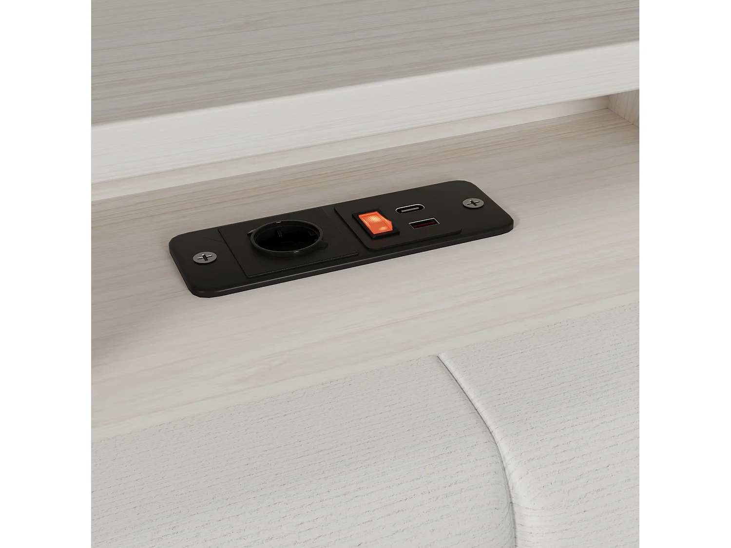 Sofa rozkładana 90x190 cm - z 2 szufladami - z portami USB + Type-C - z przegrodami przechowawczymi - z LED - biały