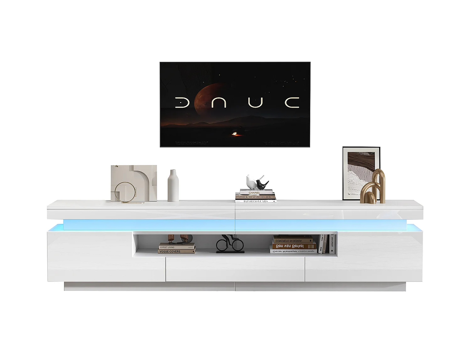 Meuble TV de salon avec 2 portes + 1 tiroir + Leds - 175 x 38 x 45 cm - aggloméré - blanc