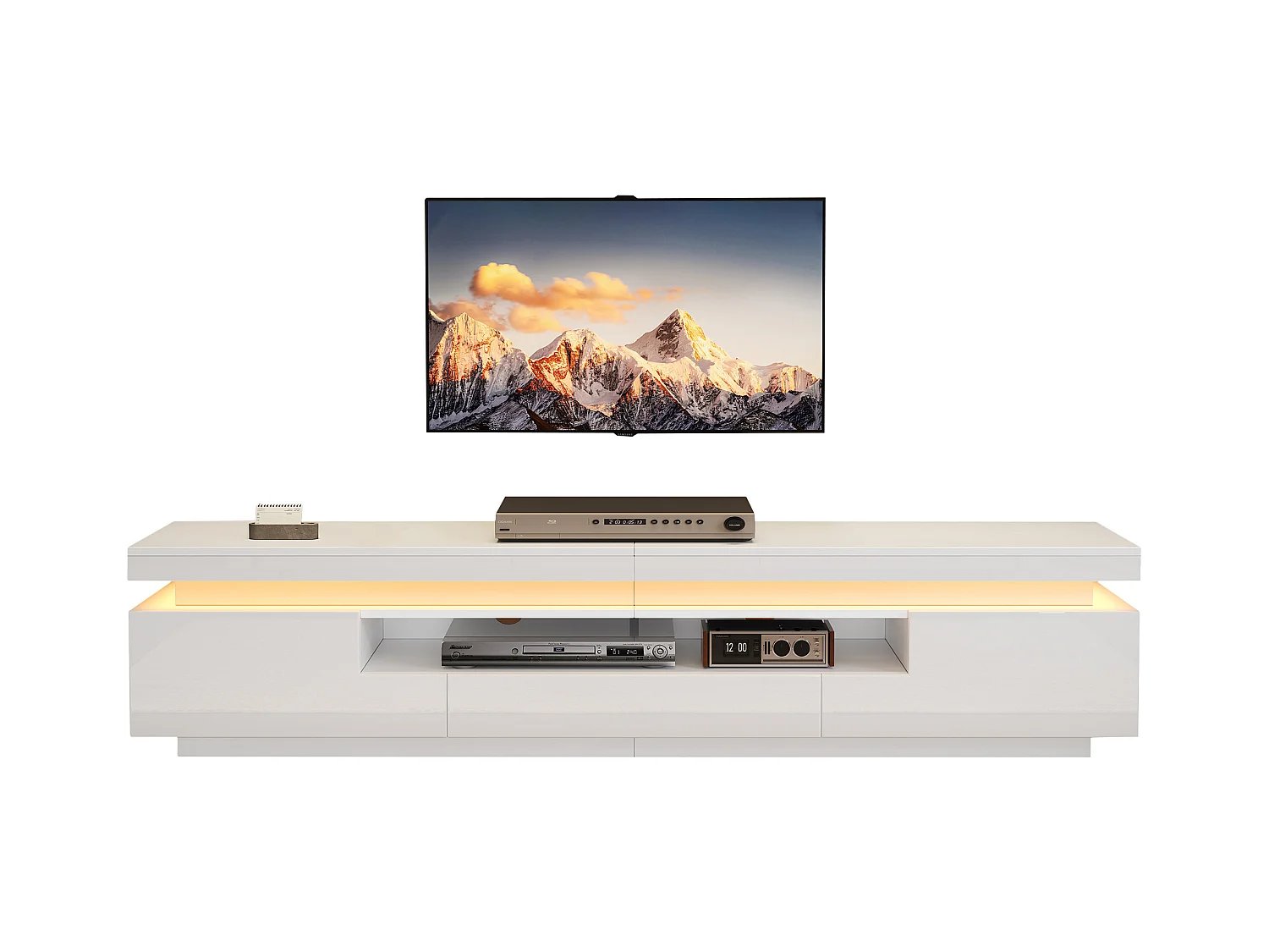 Meuble TV de salon avec 2 portes + 1 tiroir + Leds - 175 x 38 x 45 cm - aggloméré - blanc