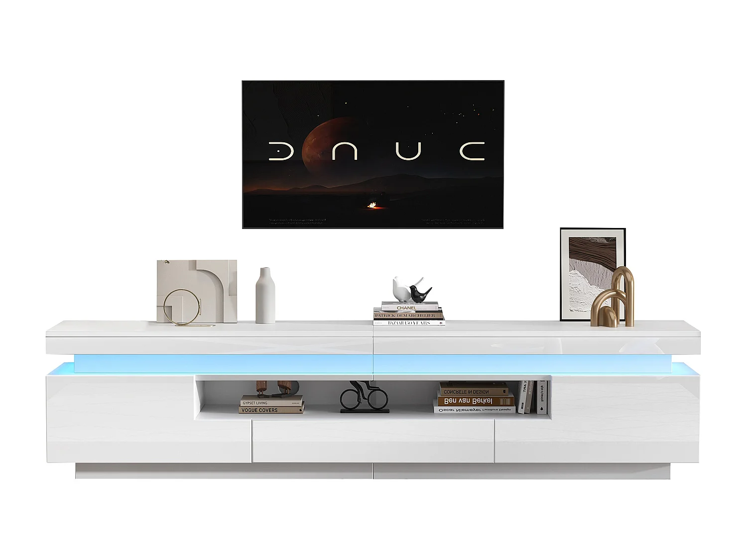 Meuble TV de salon avec 2 portes + 1 tiroir + Leds - 175 x 38 x 45 cm - aggloméré - blanc