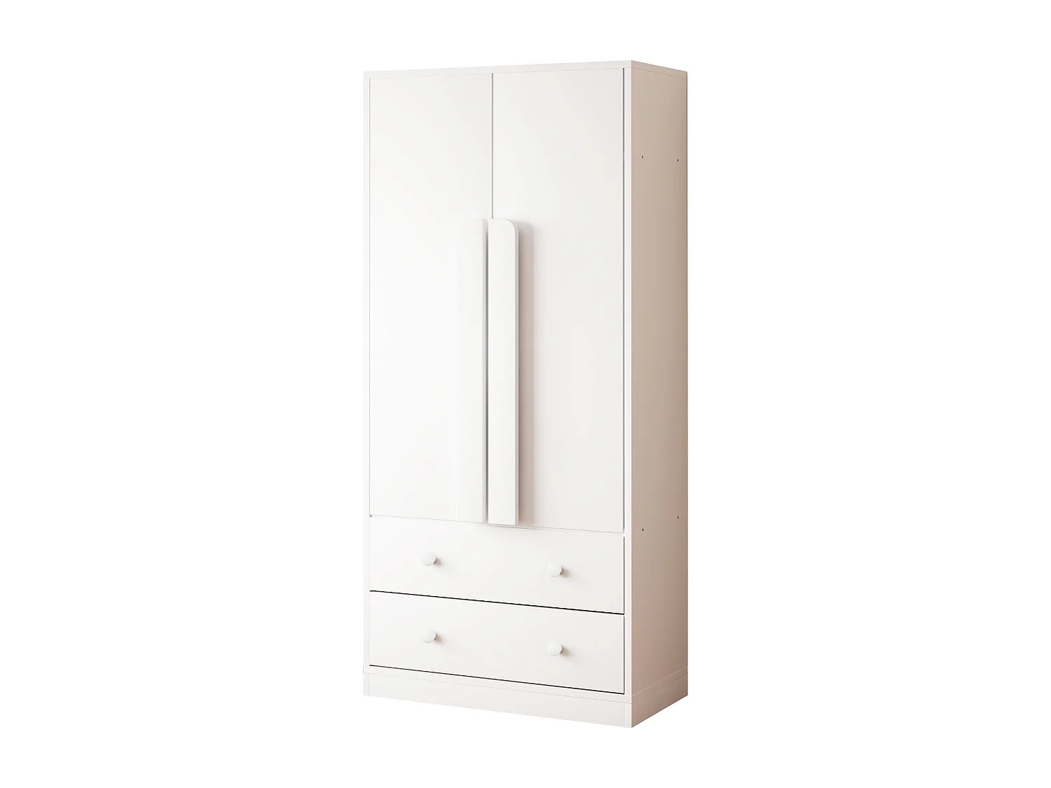 Armoire à 2 portes avec 2 tiroirs - 70 x 40 x 170 cm - bois + contreplaqué + MDF + métal - blanc