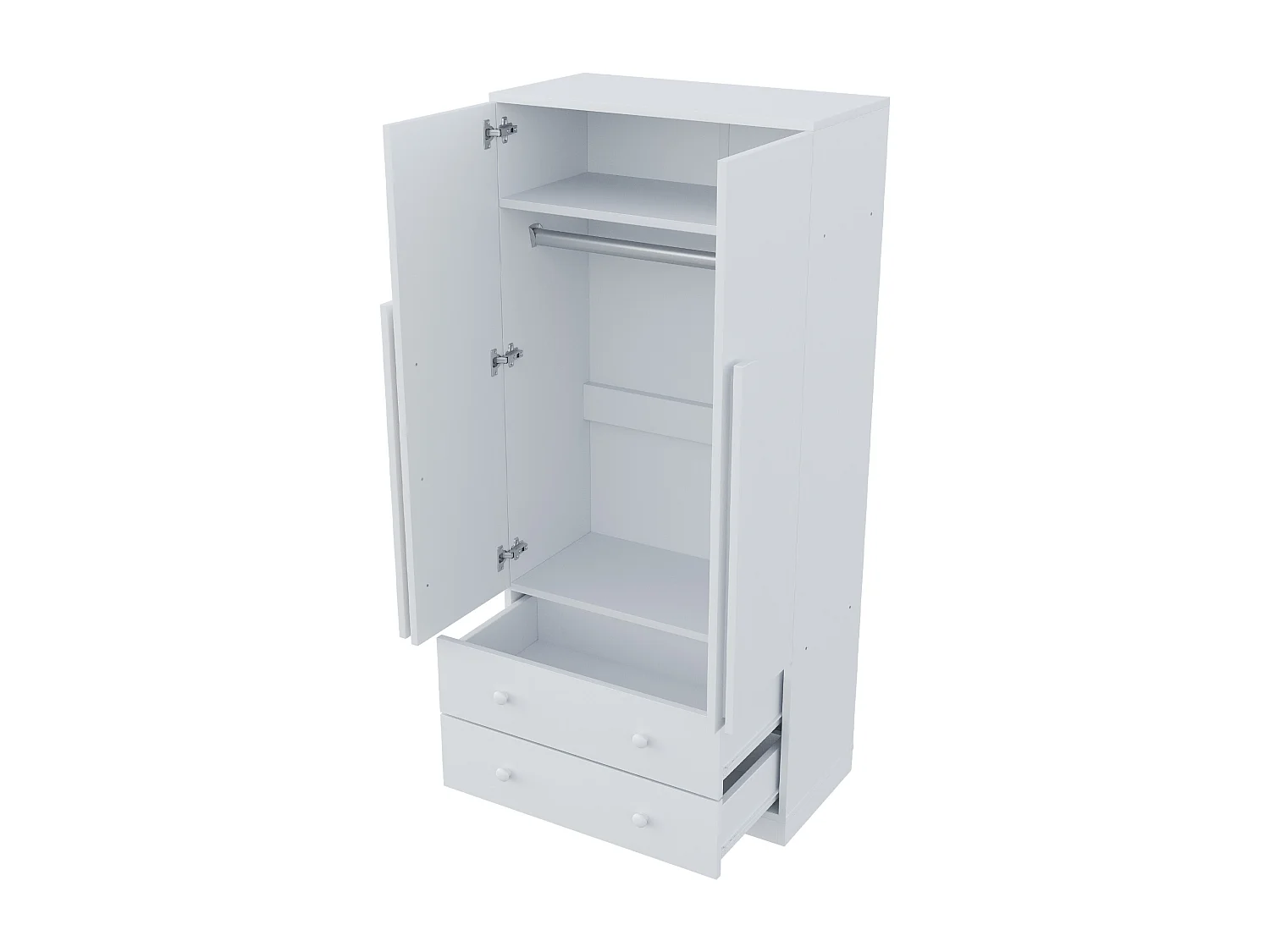 Armoire à 2 portes avec 2 tiroirs - 70 x 40 x 170 cm - bois + contreplaqué + MDF + métal - blanc