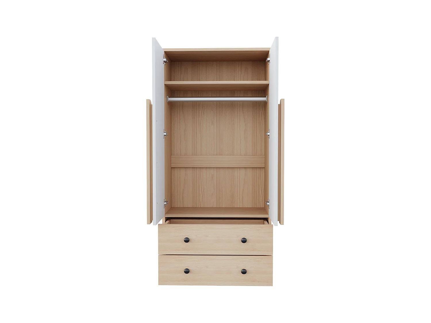 Armoire à 2 portes avec 2 tiroirs - 70 x 40 x 170 cm - bois + contreplaqué + MDF + métal - naturel