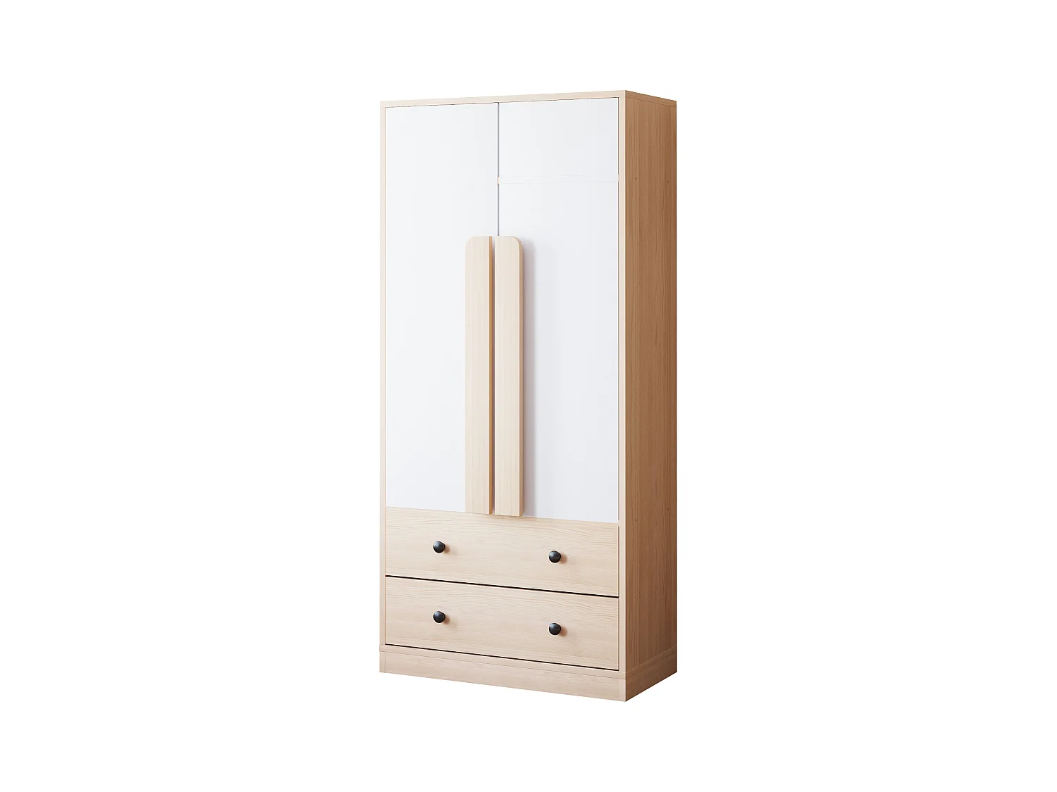 Armoire à 2 portes avec 2 tiroirs - 70 x 40 x 170 cm - bois + contreplaqué + MDF + métal - naturel