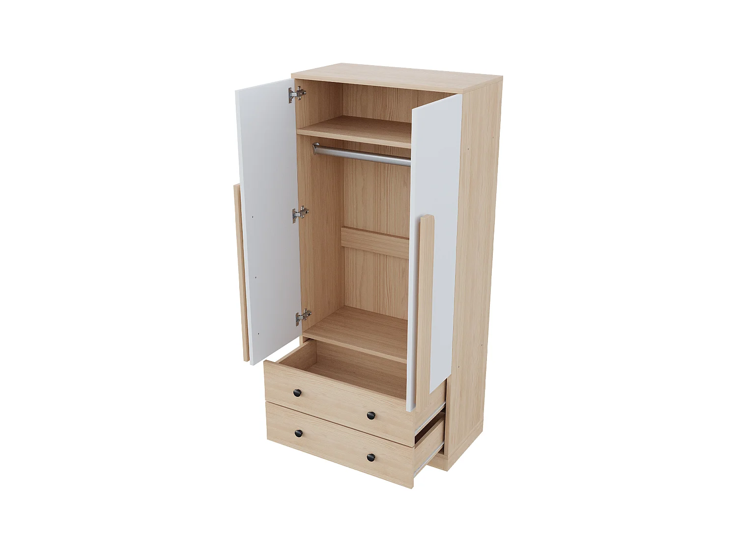 Armoire à 2 portes avec 2 tiroirs - 70 x 40 x 170 cm - bois + contreplaqué + MDF + métal - naturel