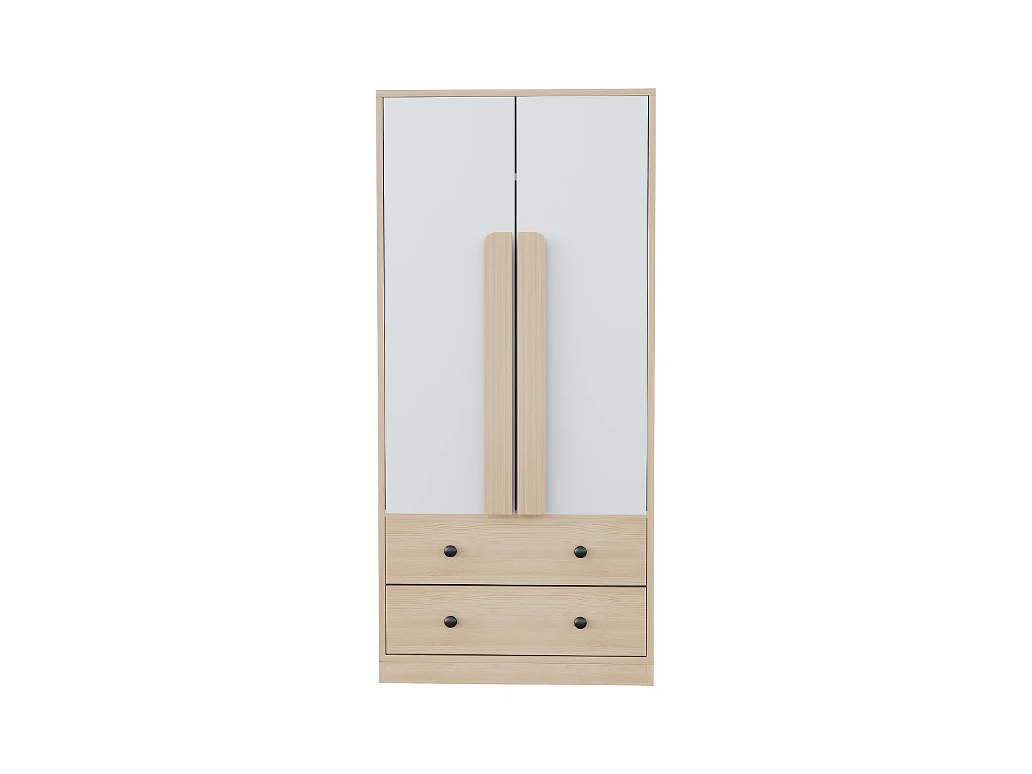 Armoire à 2 portes avec 2 tiroirs - 70 x 40 x 170 cm - bois + contreplaqué + MDF + métal - naturel