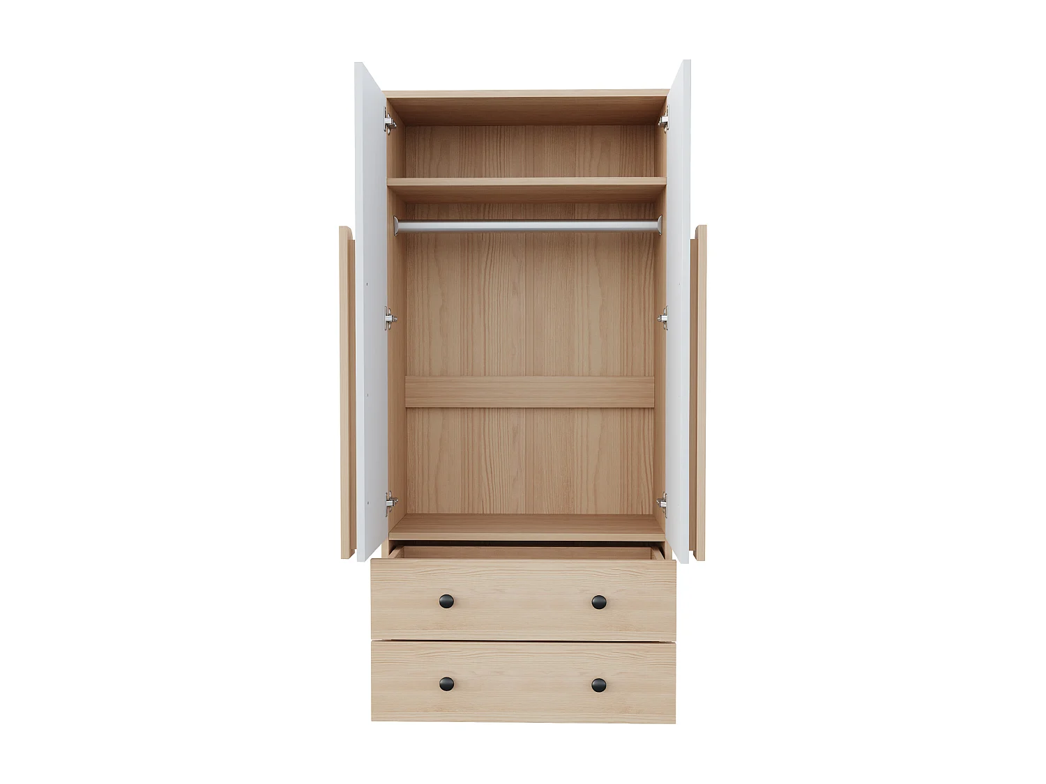 Armoire à 2 portes avec 2 tiroirs - 70 x 40 x 170 cm - bois + contreplaqué + MDF + métal - naturel