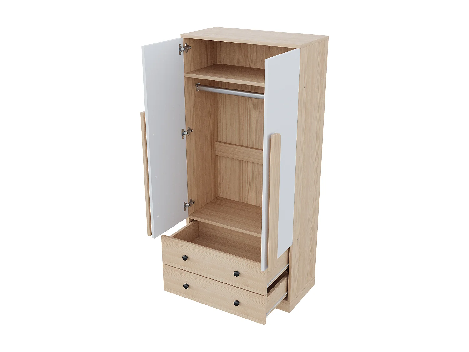 Armoire à 2 portes avec 2 tiroirs - 70 x 40 x 170 cm - bois + contreplaqué + MDF + métal - naturel