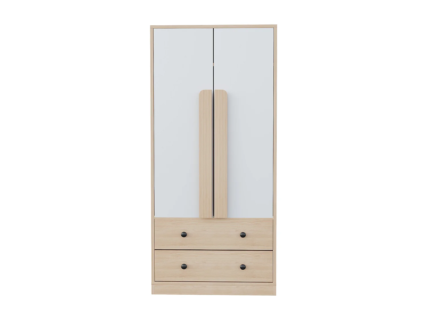 Armoire à 2 portes avec 2 tiroirs - 70 x 40 x 170 cm - bois + contreplaqué + MDF + métal - naturel