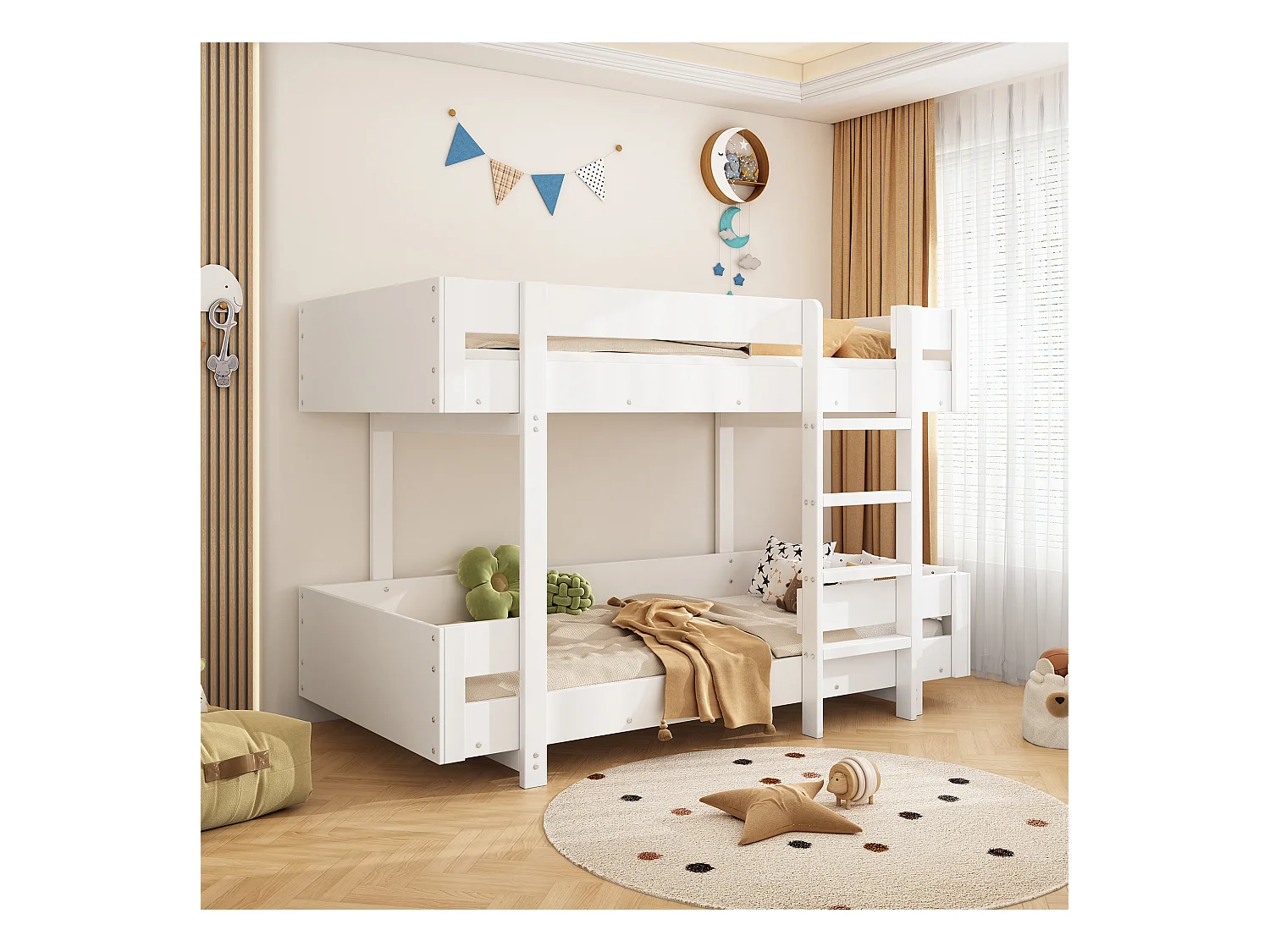 Lits superposés 2 x 90 x 200 cm - design simple - balustrade renforcée - bois massif - blanc