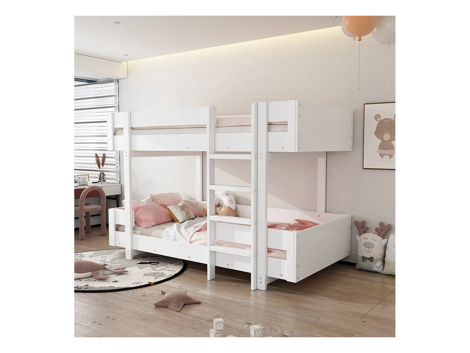 Lits superposés 2 x 90 x 200 cm - design simple - balustrade renforcée - bois massif - blanc