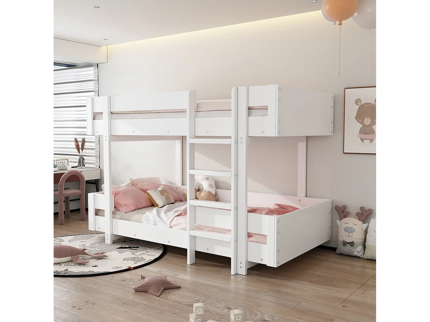 Lits superposés 2 x 90 x 200 cm - design simple - balustrade renforcée - bois massif - blanc