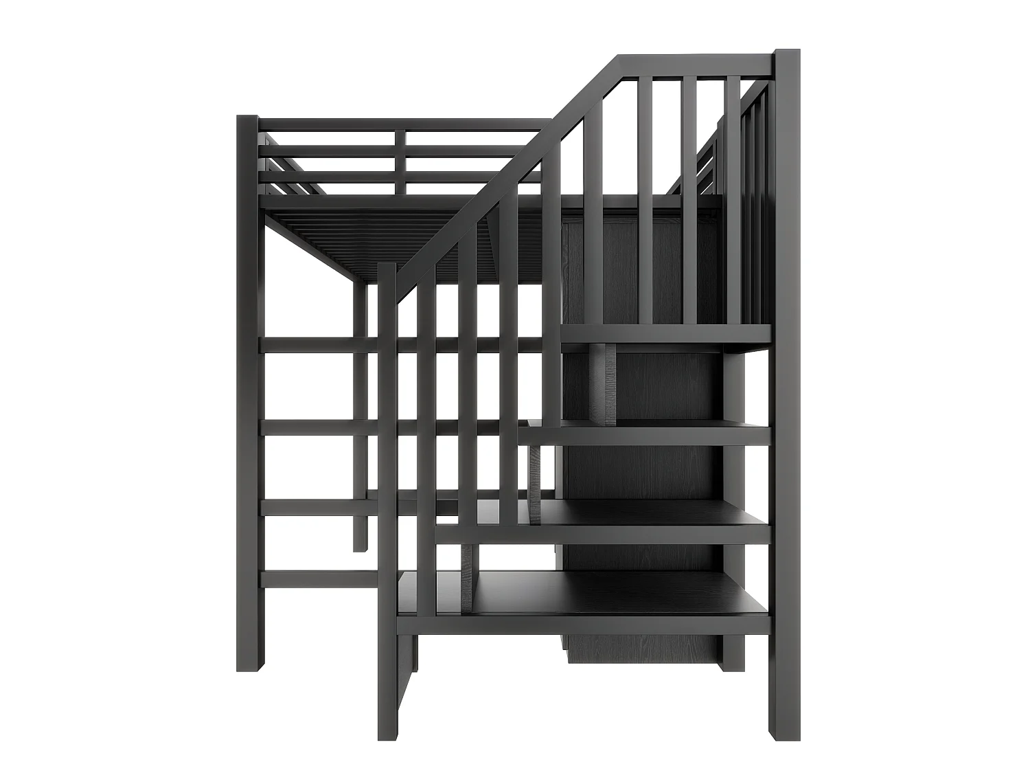 Metal loft bed - 140 x 200 cm - with desk + shelf + wardrobe + storage ladder - MDF + metal - black