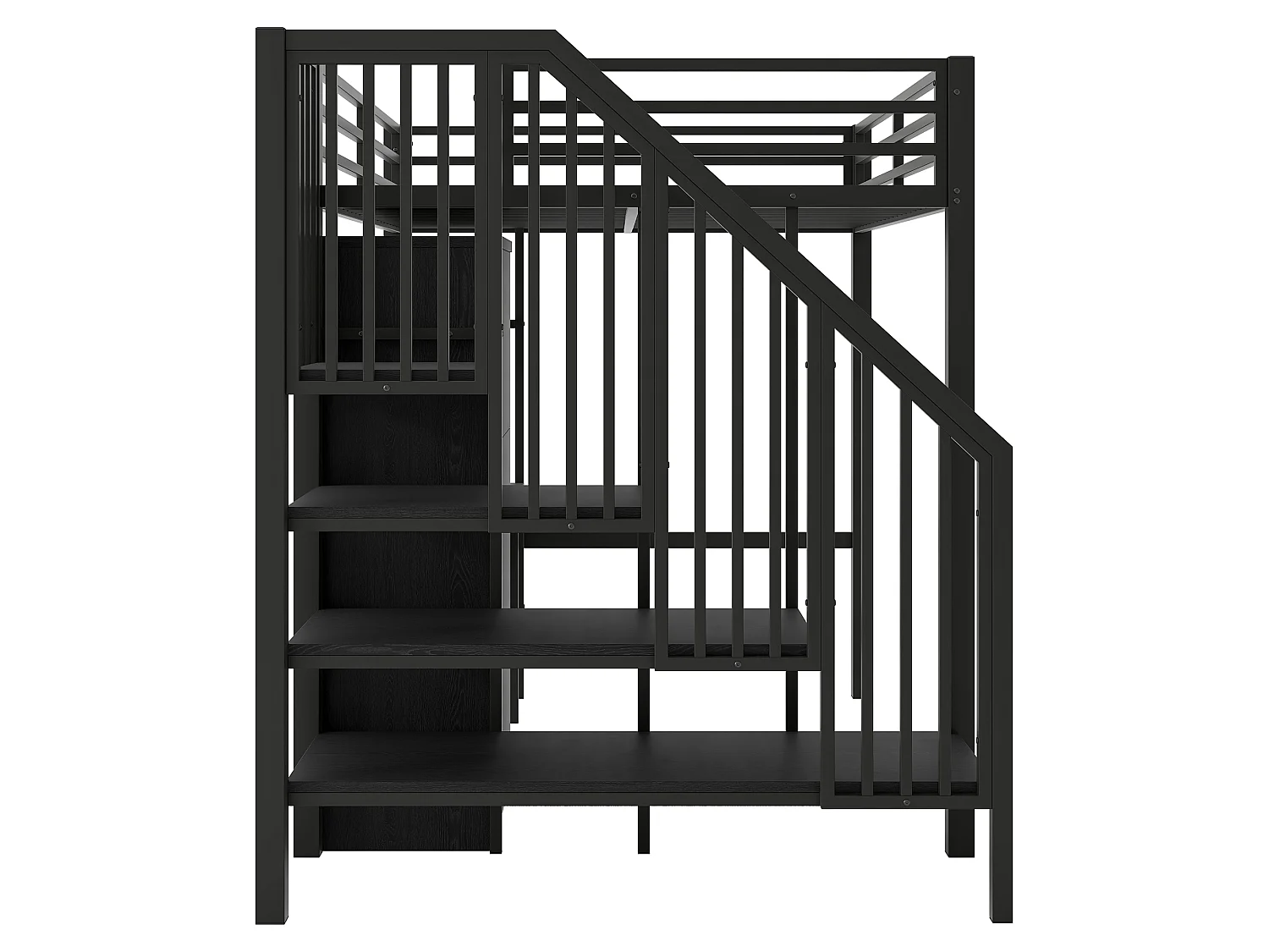 Metal loft bed - 140 x 200 cm - with desk + shelf + wardrobe + storage ladder - MDF + metal - black