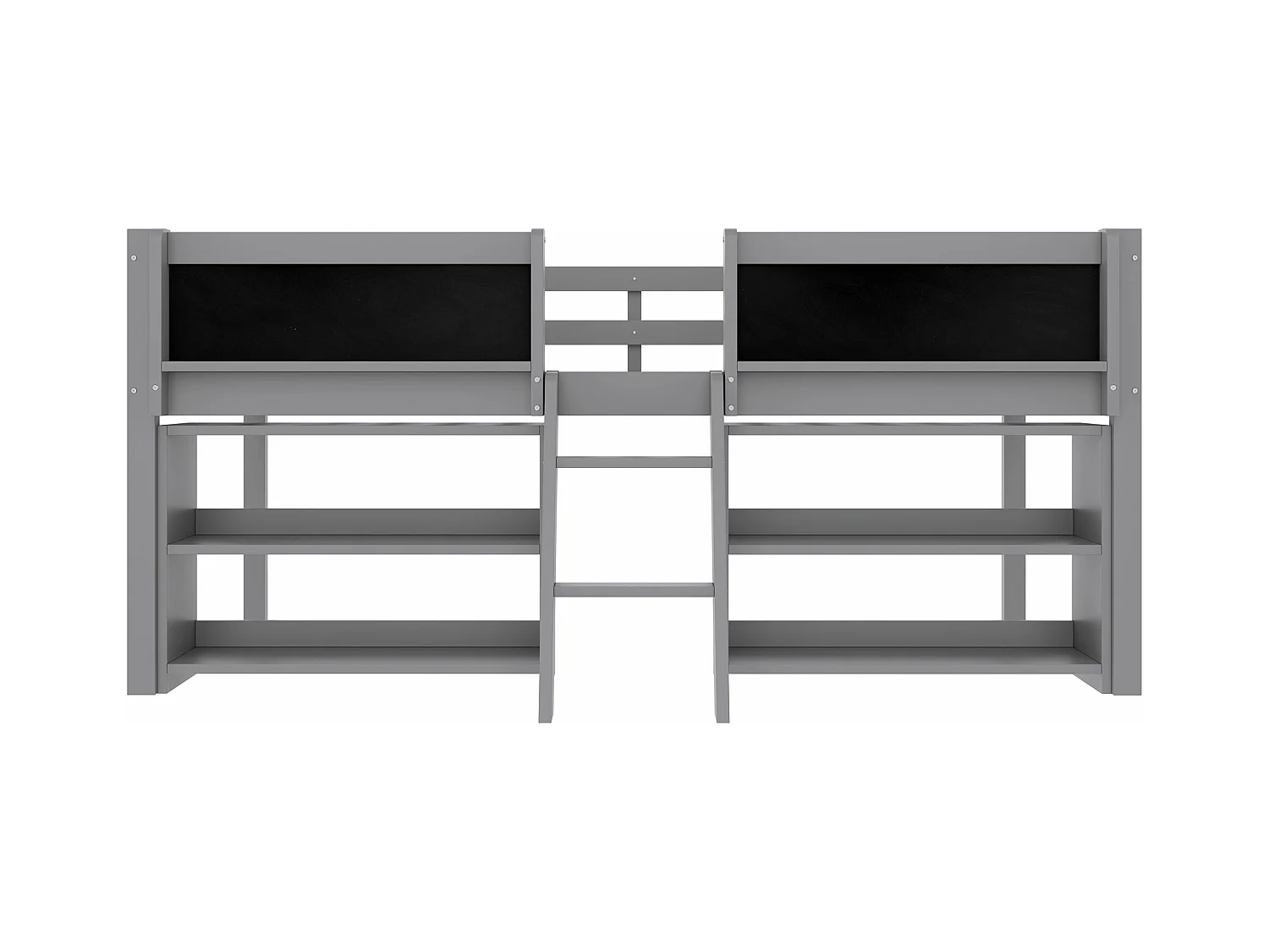 Lit enfant 90x200 cm - avec étagère de rangement - avec barrières + échelle - gris (matelas non inclus)