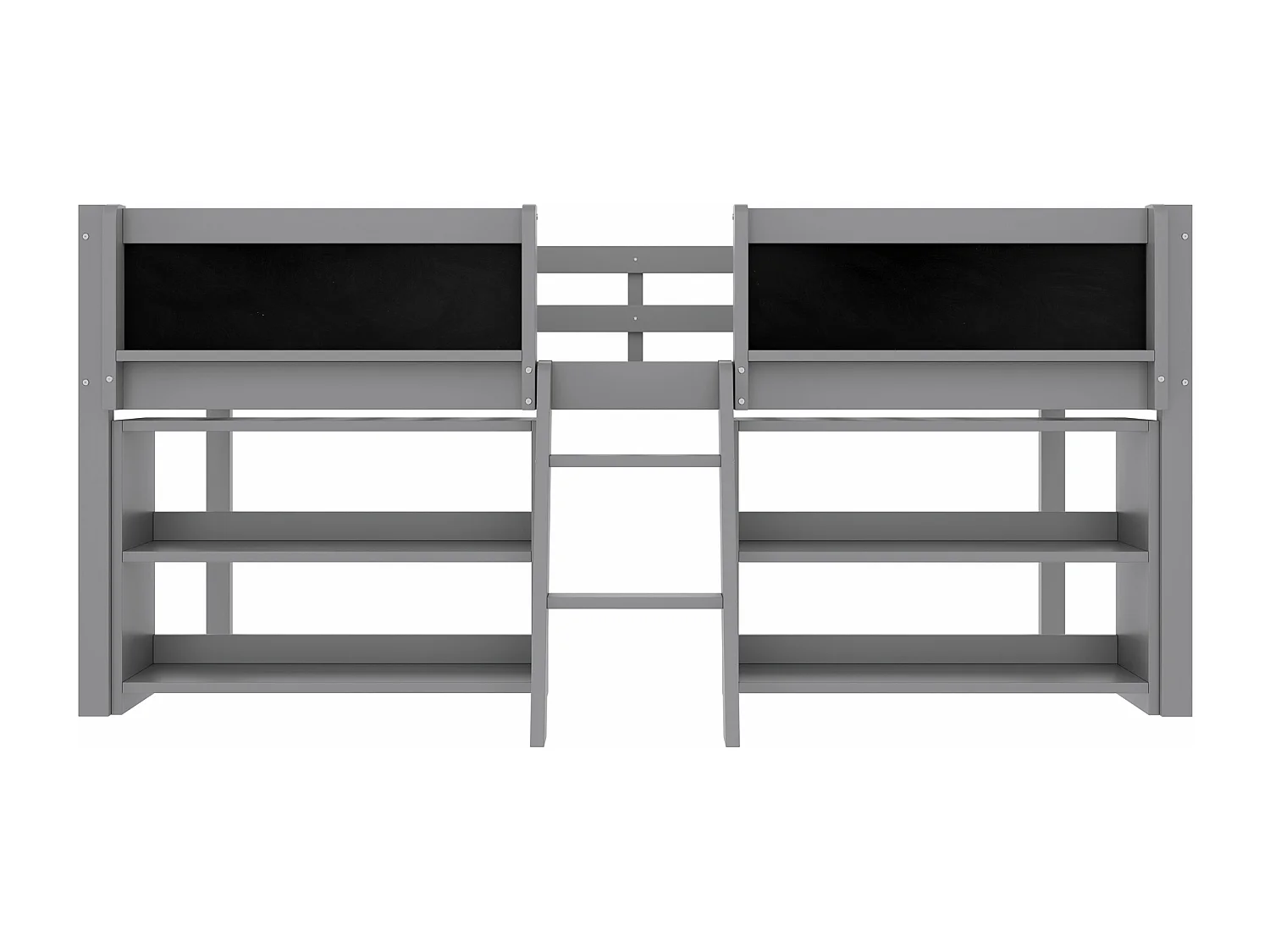 Lit enfant 90x200 cm - avec étagère de rangement - avec barrières + échelle - gris (matelas non inclus)