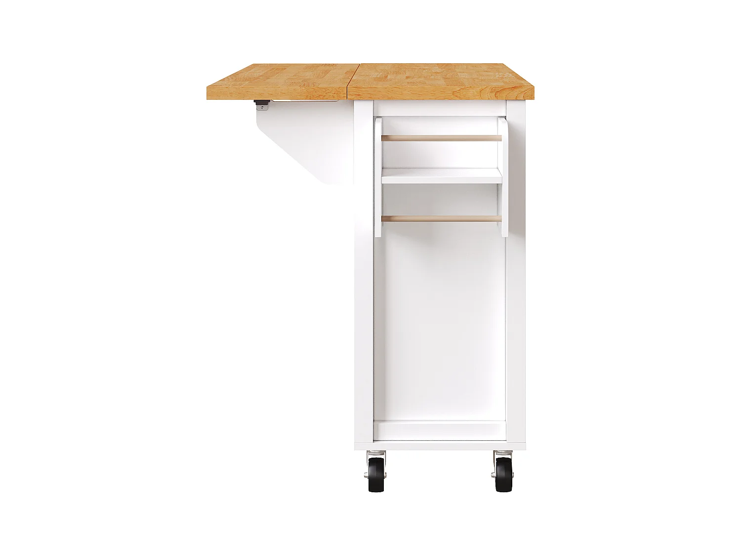 Îlot central extensible à roulettes - 99 x 70 (40) x 90 cm - avec étagères + 3 portes + 1 tiroir - MDF + métal - blanc