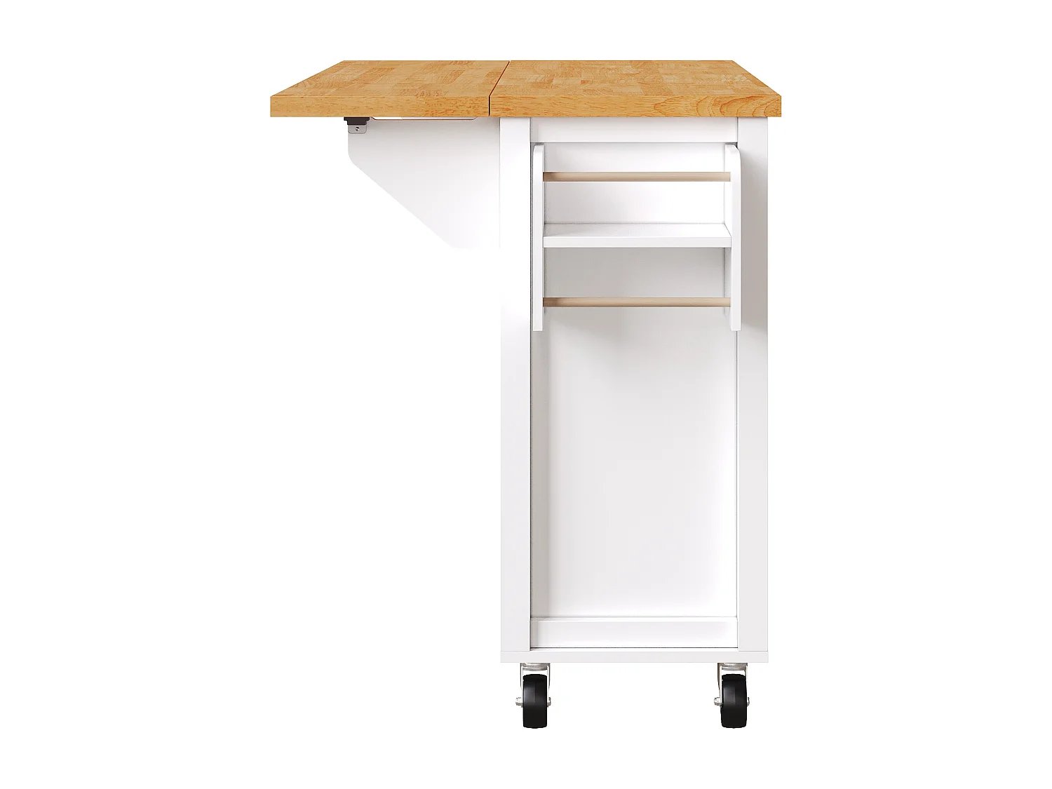 Îlot central extensible à roulettes - 99 x 70 (40) x 90 cm - avec étagères + 3 portes + 1 tiroir - MDF + métal - blanc