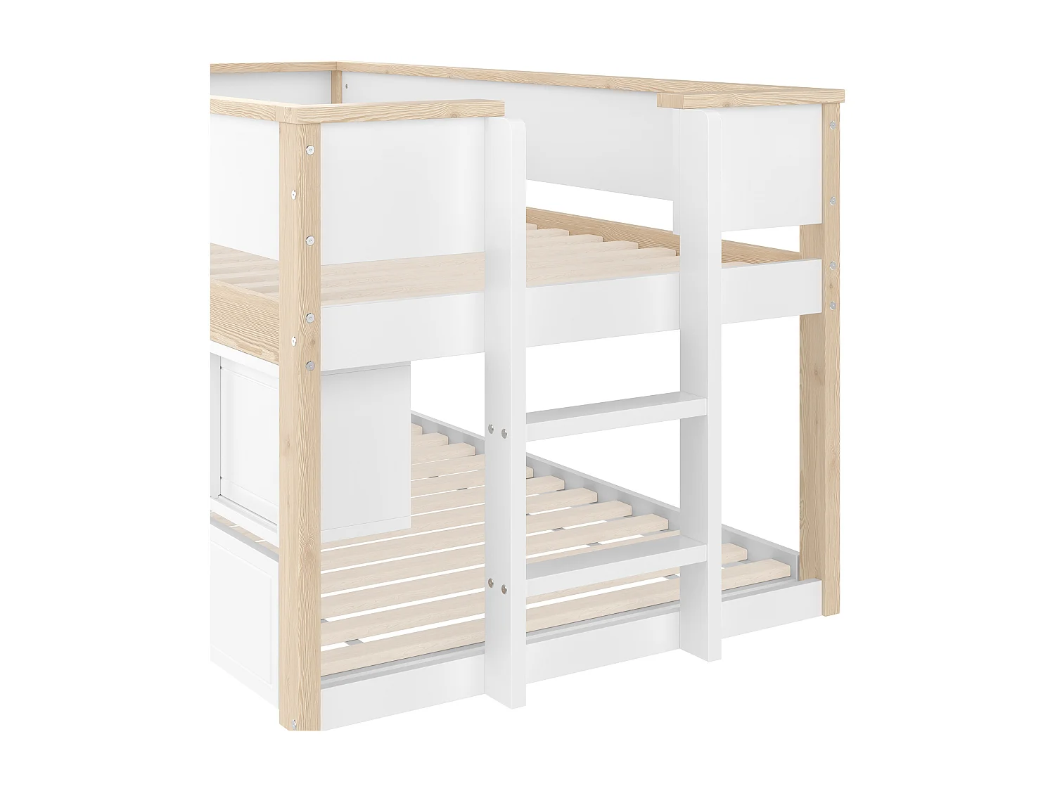 Lit enfant 90x200 cm - avec lit gigogne - multiples rangements - blanc + naturel (matelas non inclus)