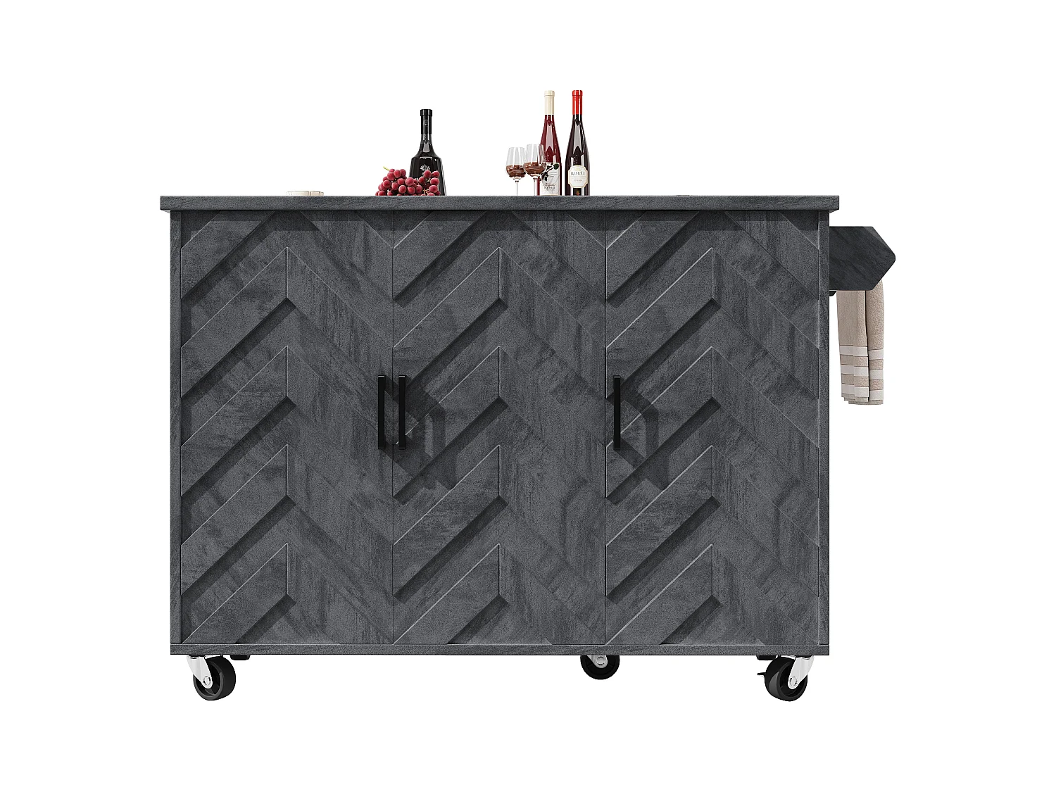 Îlot central extensible avec roulettes avec 3 portes - 99 x 70 (40) x 90 cm - MDF + métal - gris