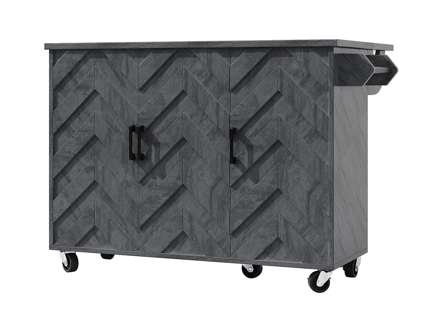 Îlot central extensible avec roulettes avec 3 portes - 99 x 70 (40) x 90 cm - MDF + métal - gris