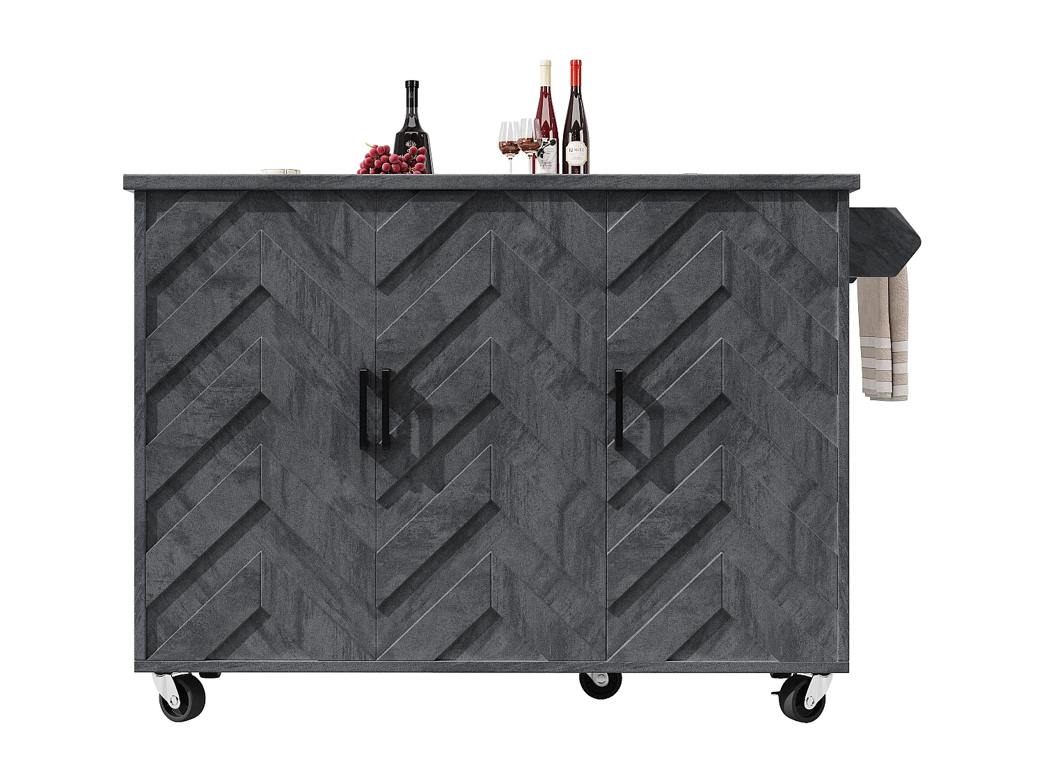 Îlot central extensible avec roulettes avec 3 portes - 99 x 70 (40) x 90 cm - MDF + métal - gris