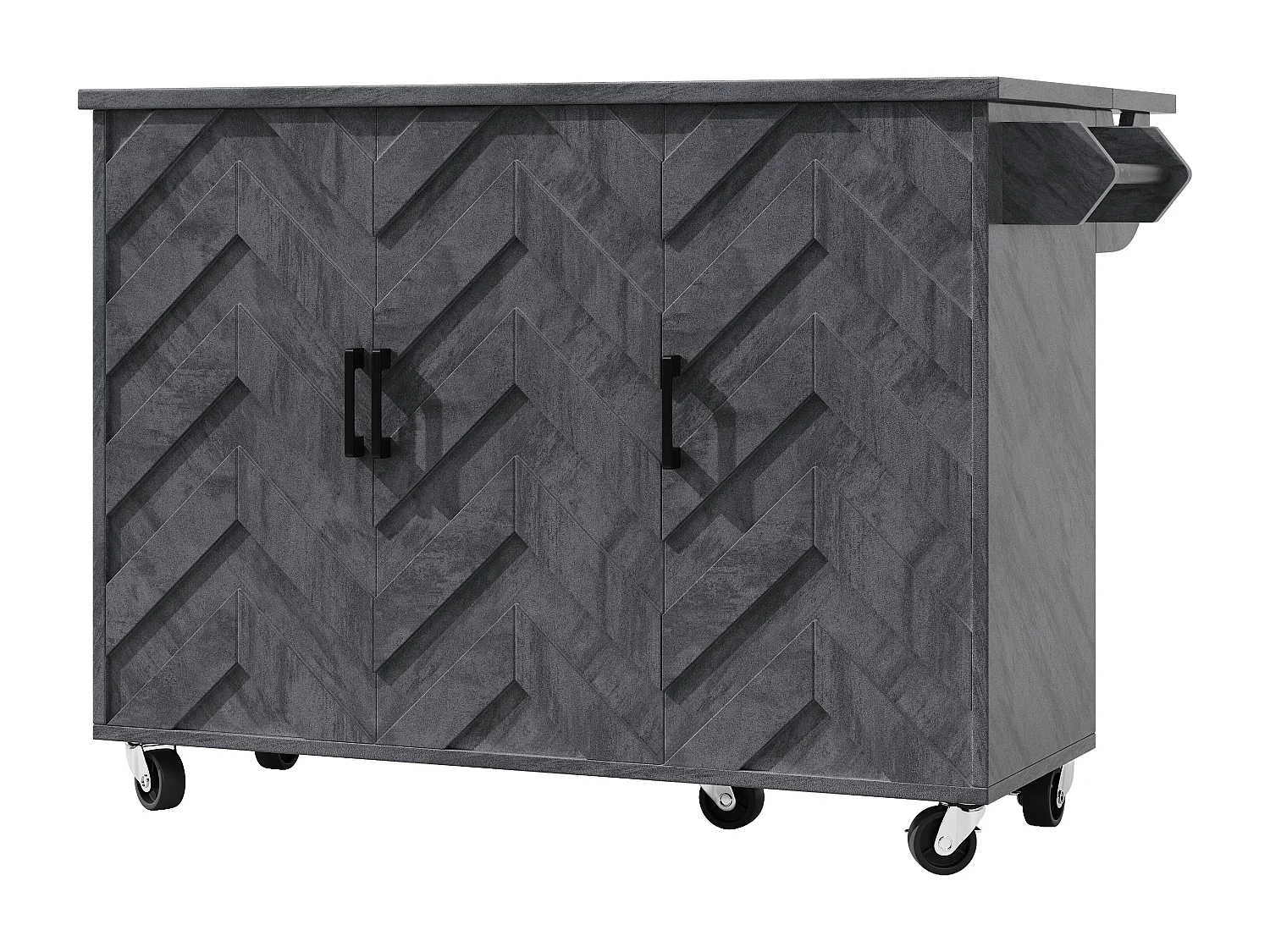 Îlot central extensible avec roulettes avec 3 portes - 99 x 70 (40) x 90 cm - MDF + métal - gris