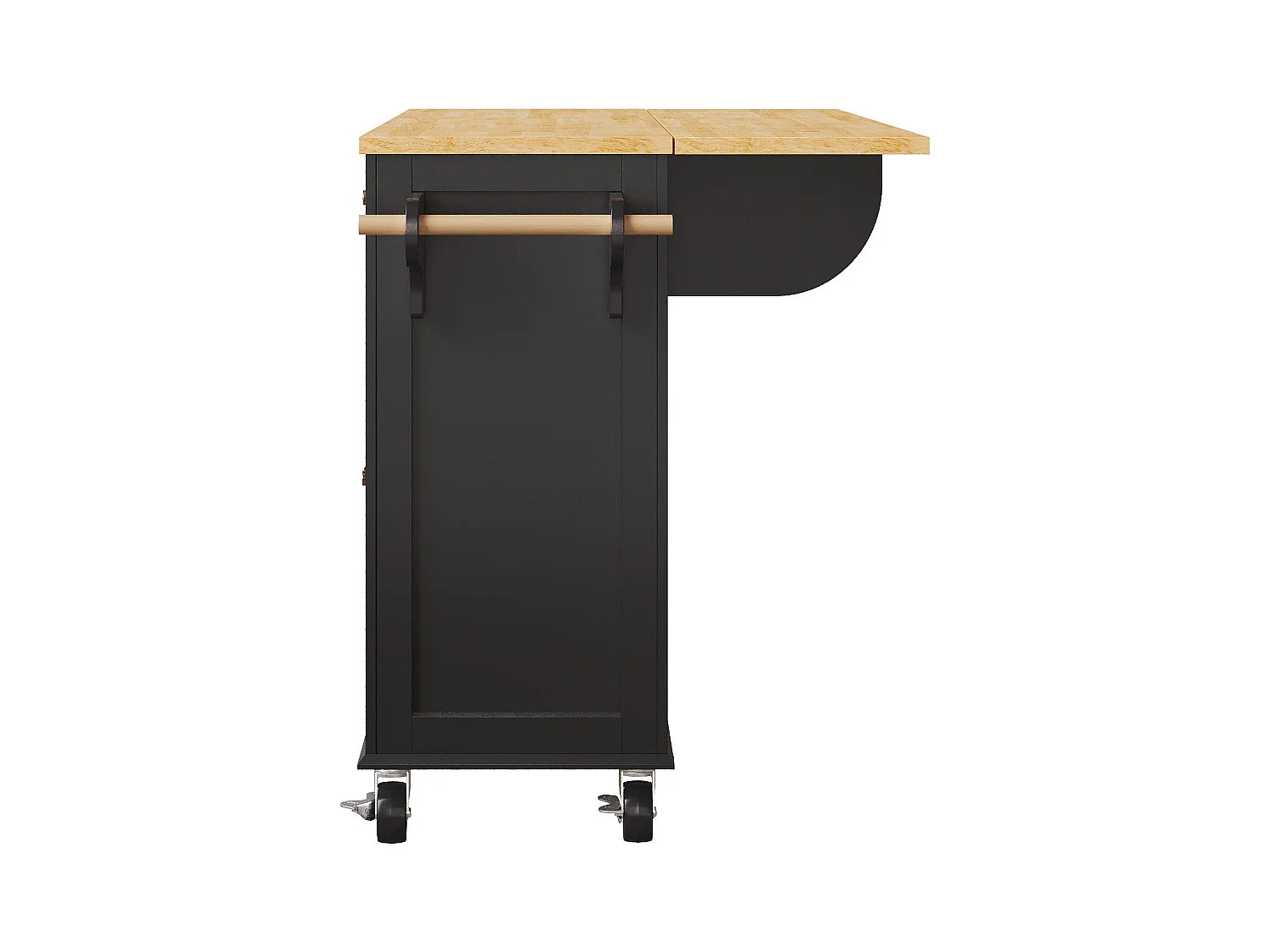 Îlot central extensible à roulettes - 140 x 73.5(44.5)x 90 cm - avec 4 portes + 2 tiroirs - MDF - noir