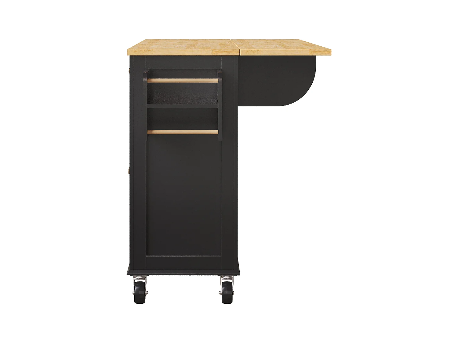 Îlot central extensible à roulettes - 140 x 73.5(44.5)x 90 cm - avec 4 portes + 2 tiroirs - MDF - noir