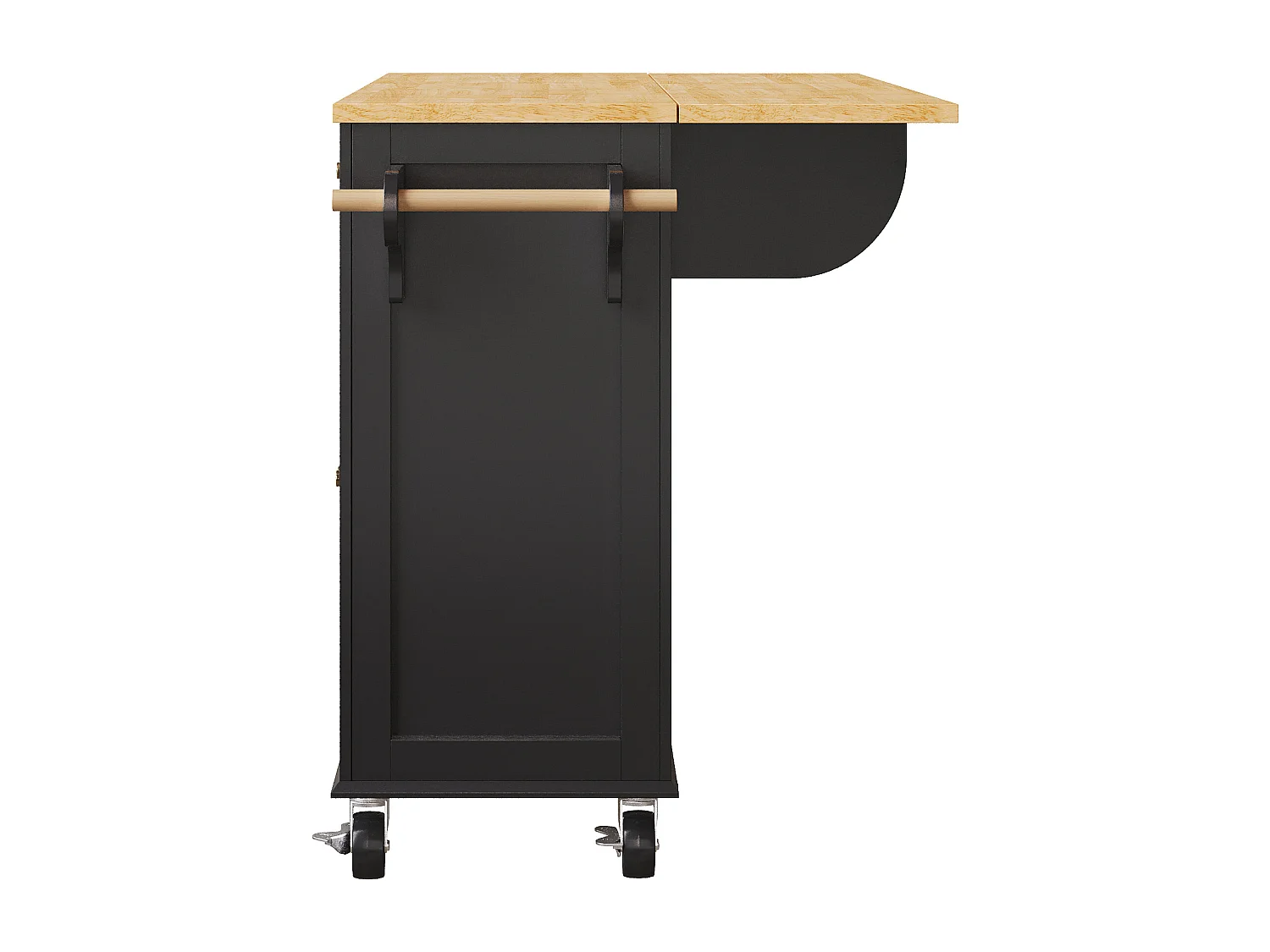 Îlot central extensible à roulettes - 140 x 73.5(44.5)x 90 cm - avec 4 portes + 2 tiroirs - MDF - noir