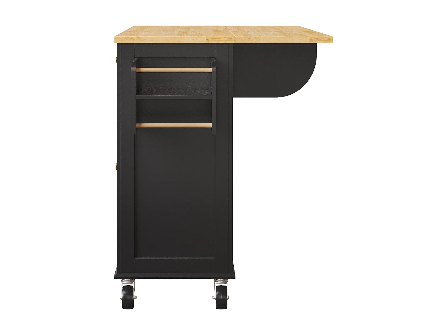 Îlot central extensible à roulettes - 140 x 73.5(44.5)x 90 cm - avec 4 portes + 2 tiroirs - MDF - noir