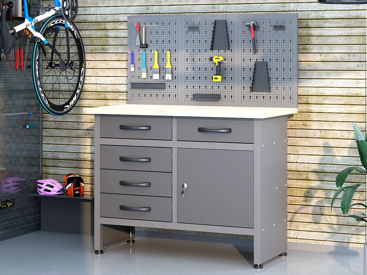 Panneau perforé en acier - L120 x H60 cm - Gris - BRICANO