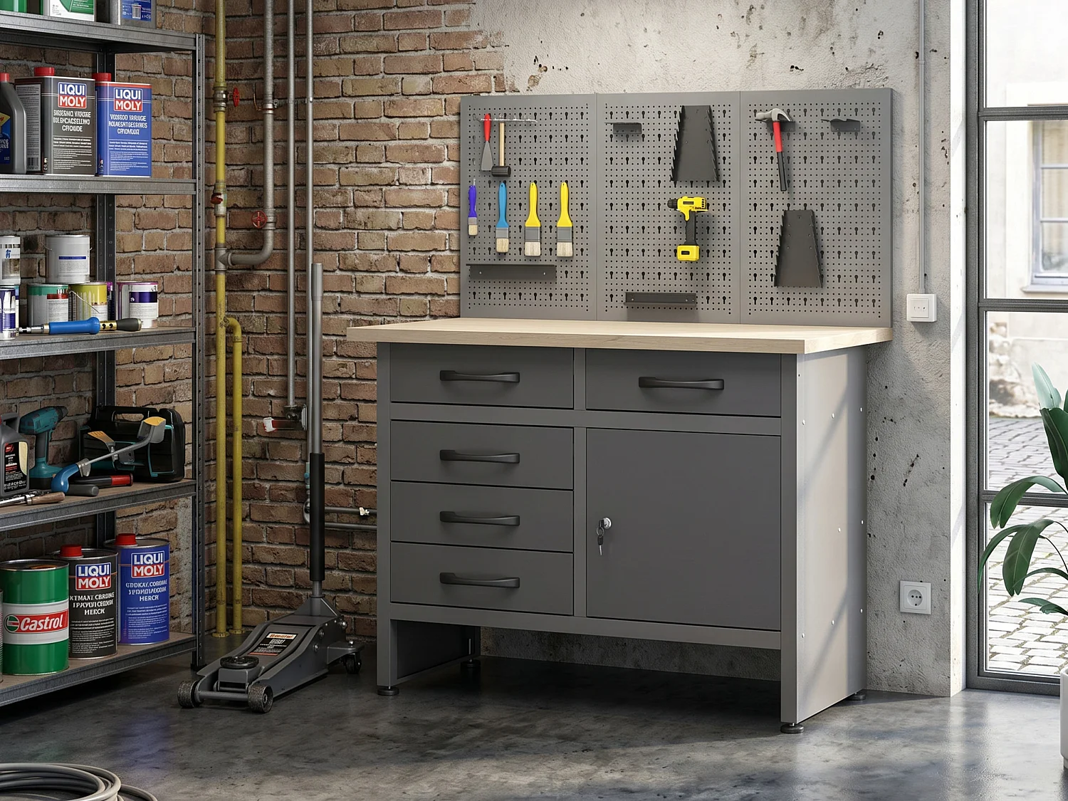 Panneau perforé en acier - L120 x H60 cm - Gris - BRICANO