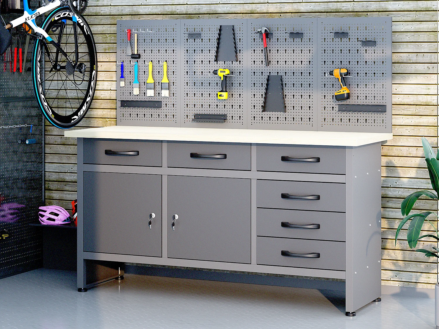 Panneau perforé en acier - L160 x H60 cm - Gris - BRICANO