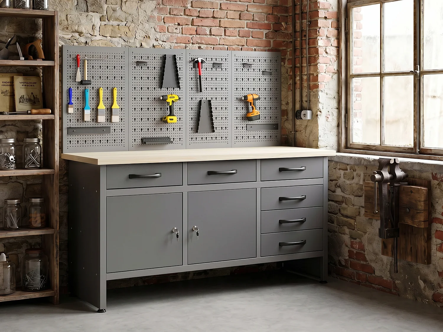 Panneau perforé en acier - L160 x H60 cm - Gris - BRICANO