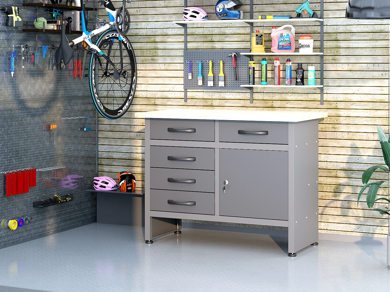 Établi en acier avec plateau en bois - L120 x P60 x H85 cm - Gris - BRICANO