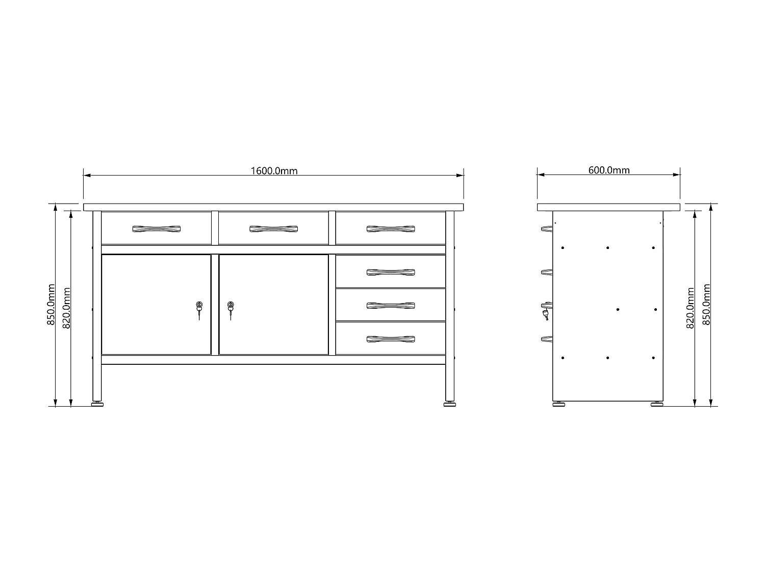 Établi en acier avec plateau en bois - L160 x P60 x H85 cm - Gris - BRICANO