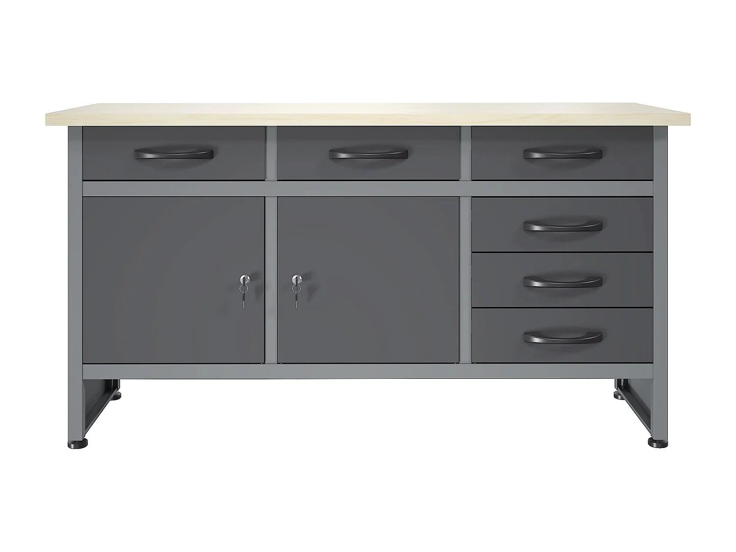 Établi en acier avec plateau en bois - L160 x P60 x H85 cm - Gris - BRICANO