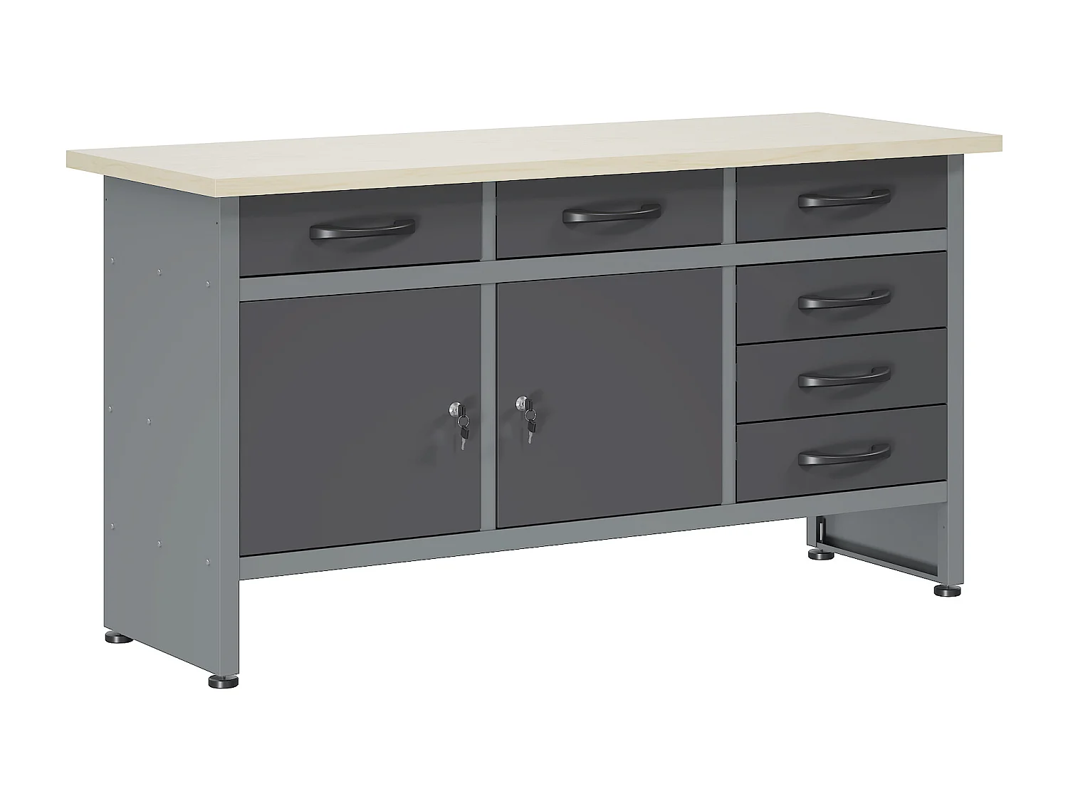 Établi en acier avec plateau en bois - L160 x P60 x H85 cm - Gris - BRICANO