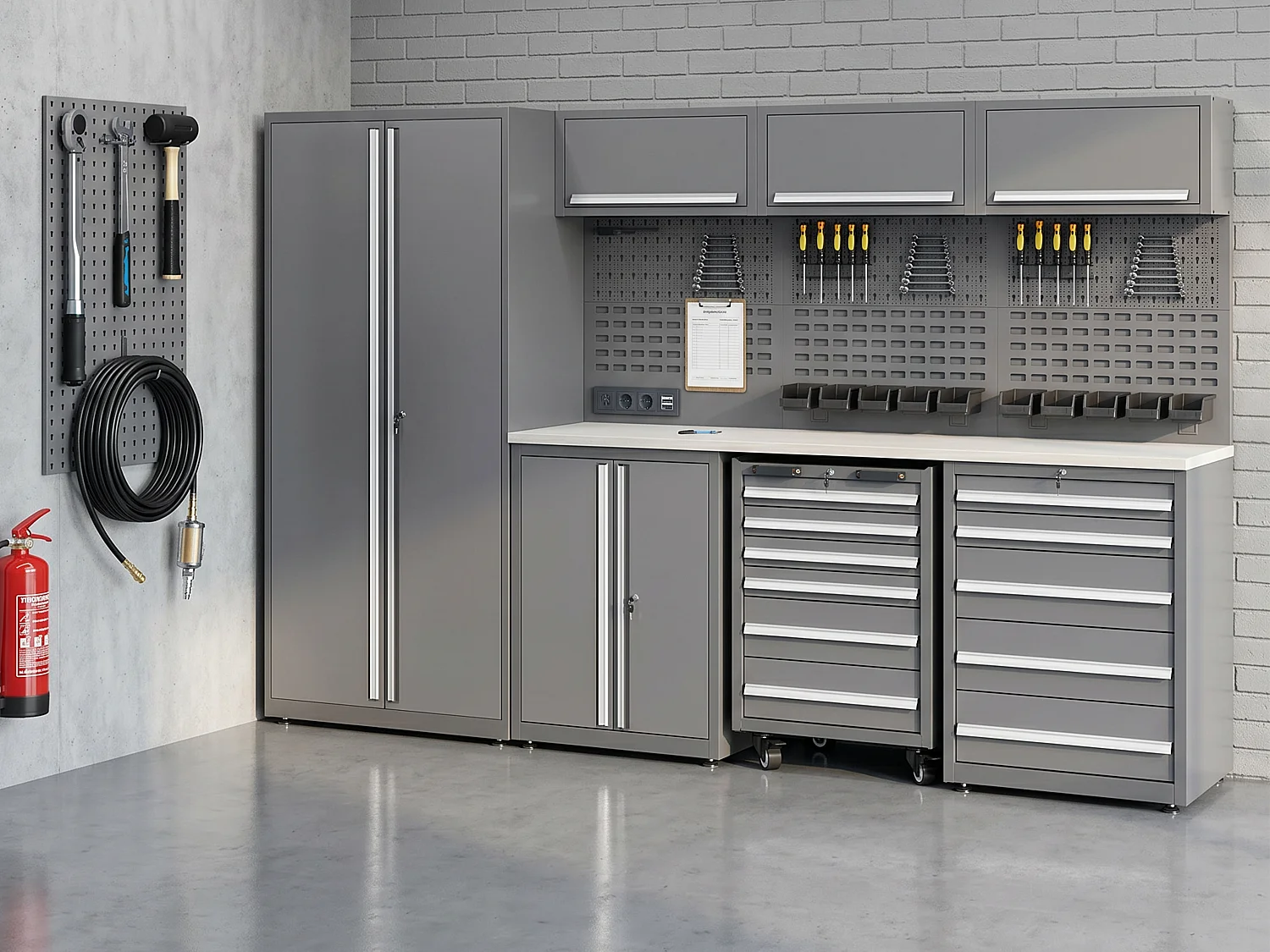 Armoire haute d'atelier en acier avec 2 portes et 4 étagères - L90 x P55 x H202,5 cm - Gris anthracite - ATELIOR
