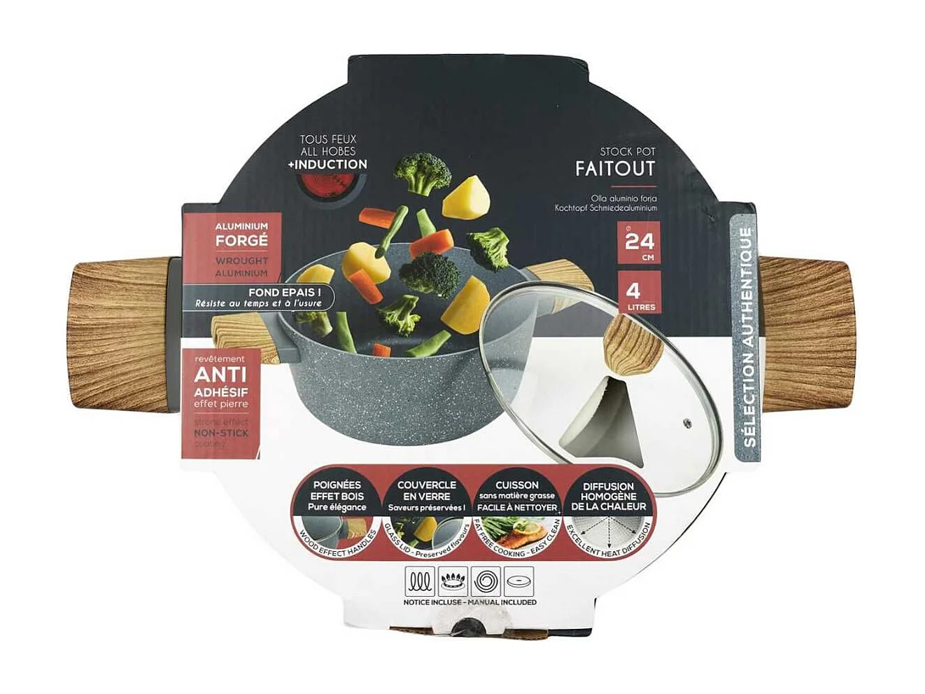 Faitout Aluminium Forgé 24cm avec Manche Effet Bois - Tous Feux (Induction)