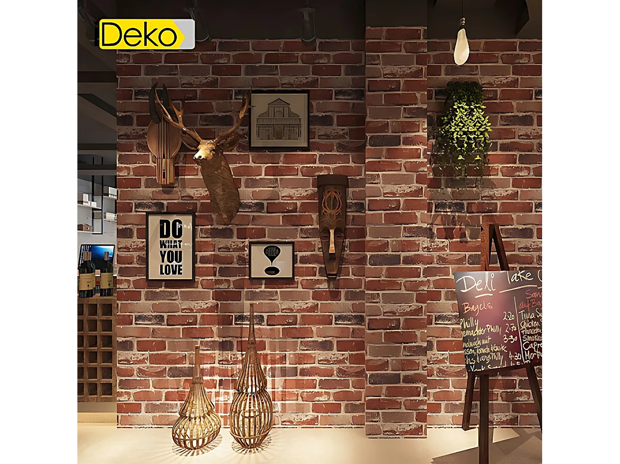 Papier peint PVC imitation brique 3D, décor naturel antique rétro, rouge, 9,3 x 0,53 m