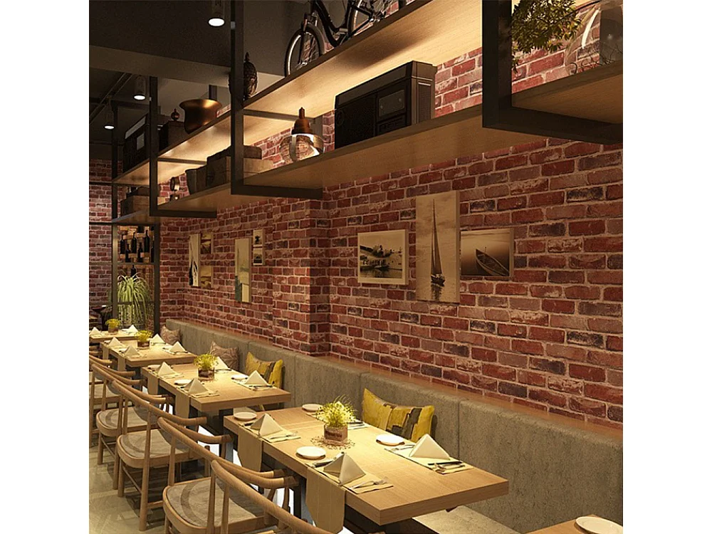 Papier peint PVC imitation brique 3D, décor naturel antique rétro, rouge, 9,3 x 0,53 m