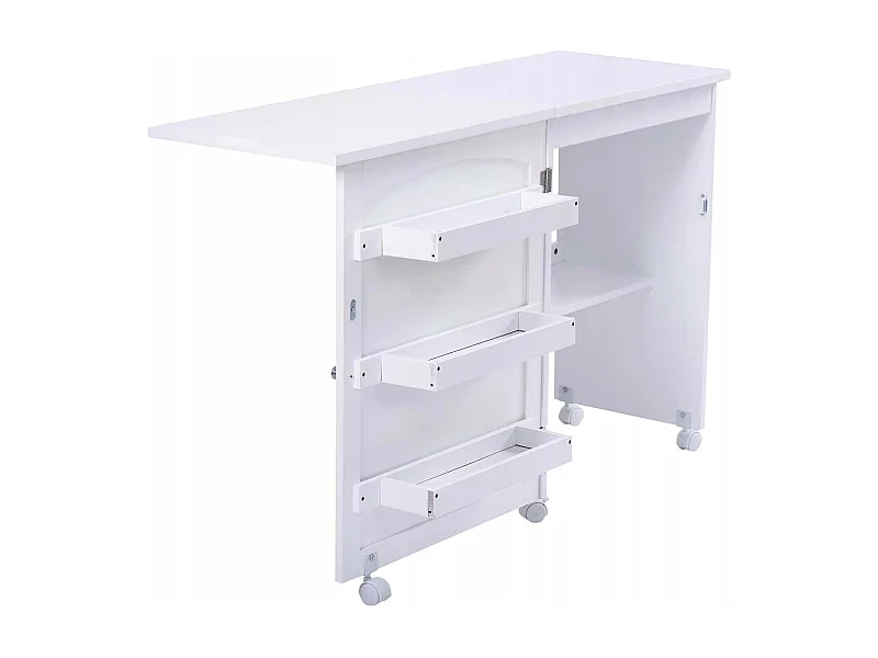Mobiletto per macchina da cucire pieghevole Tavolo da cucito con mensole 117x40x78cm Bianco