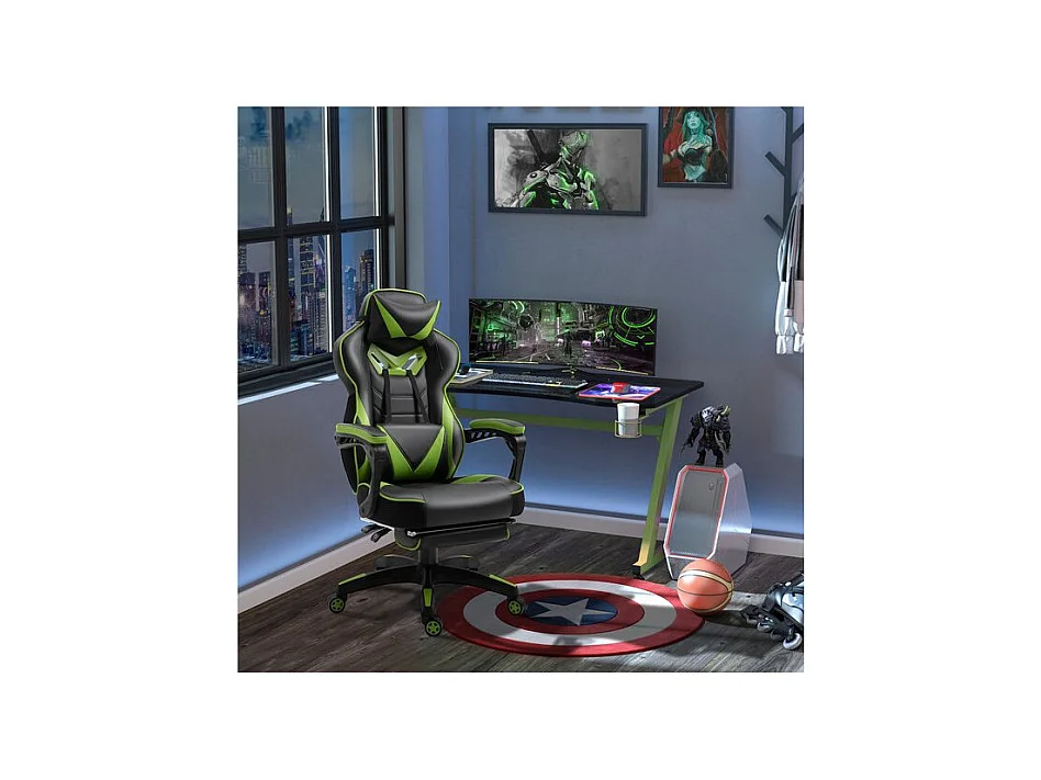 Fauteuil de bureau Gaming gamer GREENFIGHT vert et noir