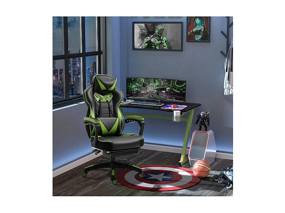 Fauteuil de bureau Gaming gamer GREENFIGHT vert et noir