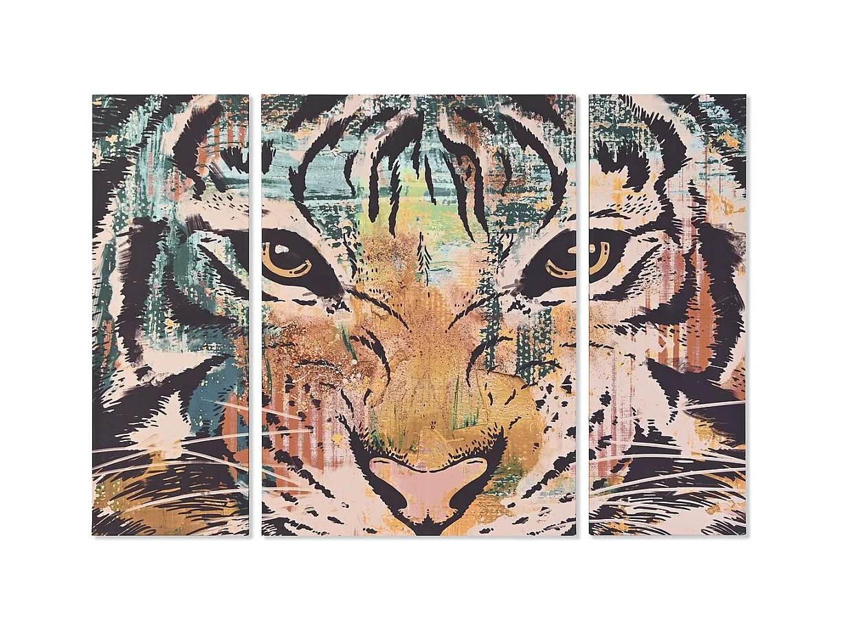 Jeu de 3 Tableaux Muraux Tigre – Décoration Panoramique 140x100 cm – Élégance Sauvage et Design Moderne