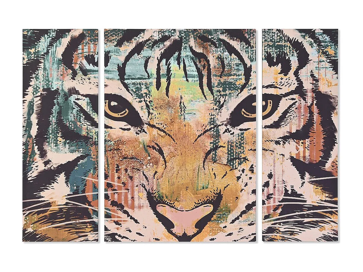Jeu de 3 Tableaux Muraux Tigre – Décoration Panoramique 140x100 cm – Élégance Sauvage et Design Moderne