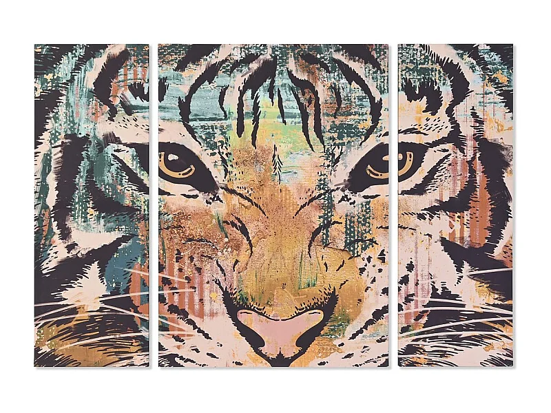 Jeu de 3 Tableaux Muraux Tigre – Décoration Panoramique 140x100 cm – Élégance Sauvage et Design Moderne